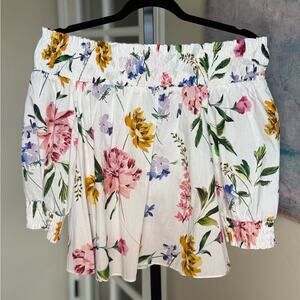 Generation Love Peony Cotton Poplin Smocked Off Shoulder Blouse Shirt Size Small